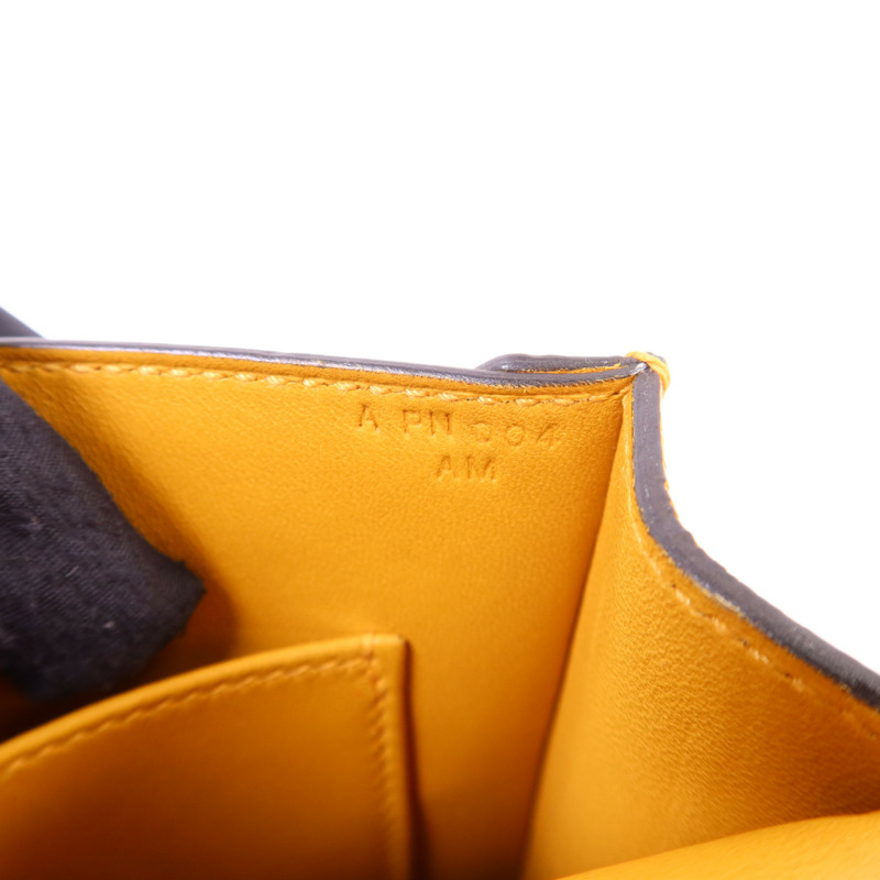 HERMES Chevre皮革Verrou Mini銀扣鏈帶肩背袋Jaune Ambre-7