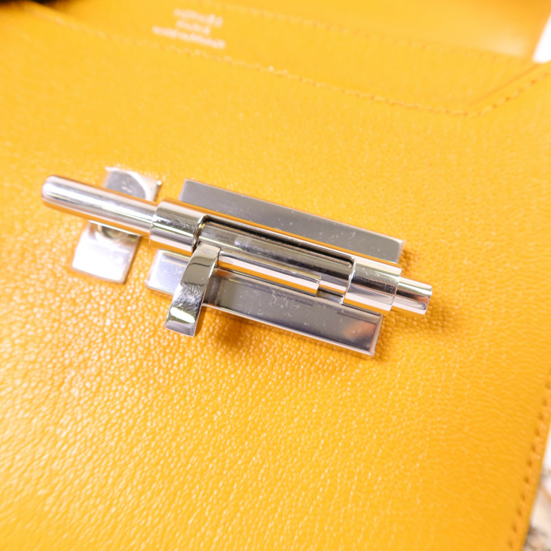 HERMES Chevre皮革Verrou Mini銀扣鏈帶肩背袋Jaune Ambre-8