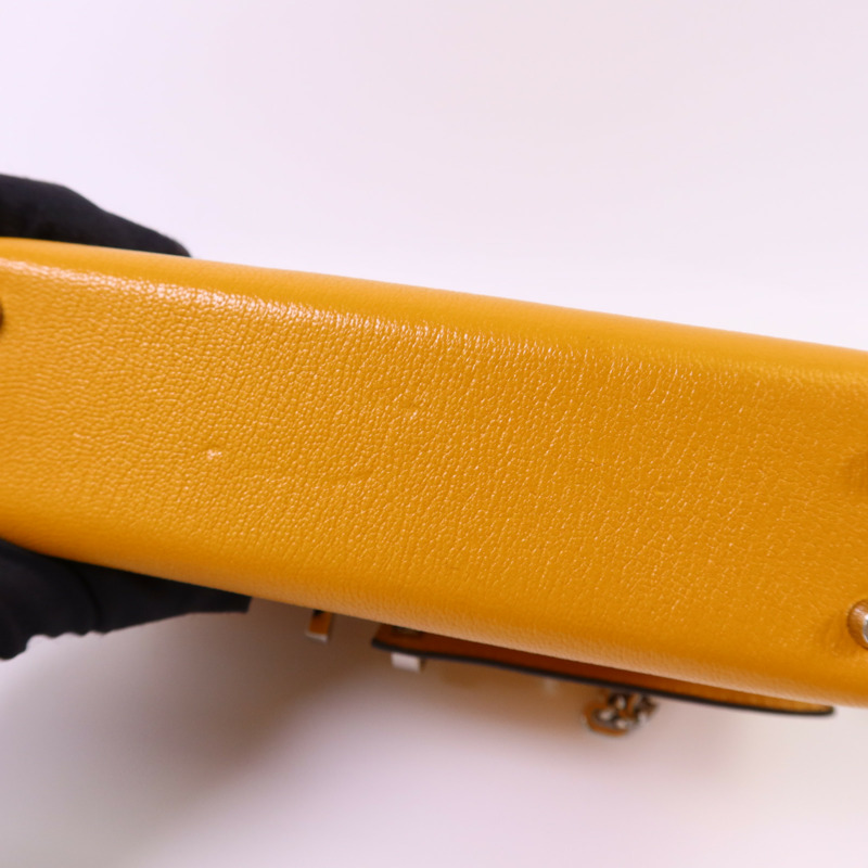 HERMES Chevre皮革Verrou Mini銀扣鏈帶肩背袋Jaune Ambre-14