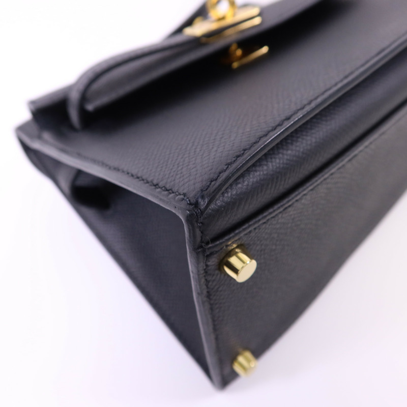 HERMES Epsom皮革Kelly 20 Desordre金扣肩背袋Noir-10