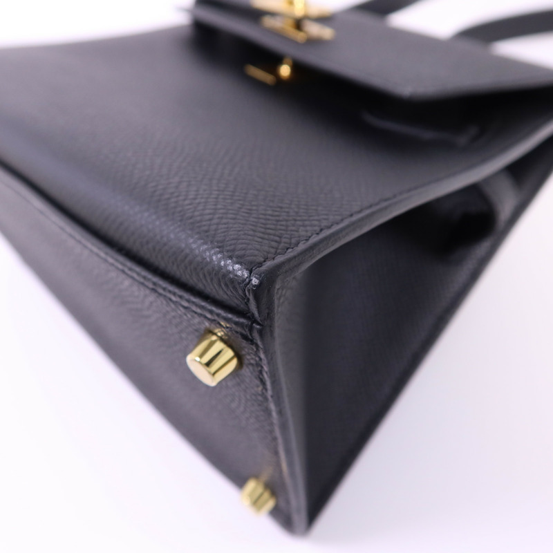 HERMES Epsom皮革Kelly 20 Desordre金扣肩背袋Noir-11