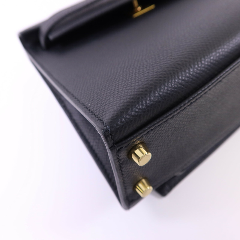 HERMES Epsom皮革Kelly 20 Desordre金扣肩背袋Noir-12