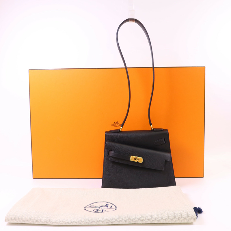 HERMES Epsom皮革Kelly 20 Desordre金扣肩背袋Noir-13