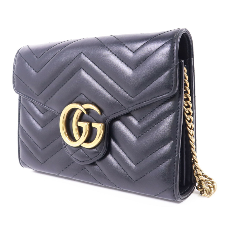 GUCCI 牛皮皮革GG Marmont金扣鏈帶肩背袋-2