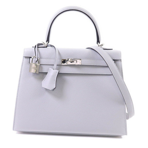 HERMES Epsom皮革Kelly 25銀扣手挽肩背兩用袋Bleu Glacier