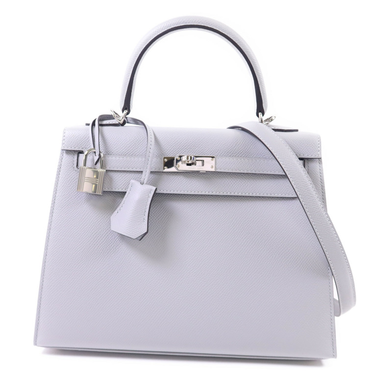 HERMES Epsom皮革Kelly 25銀扣手挽肩背兩用袋Bleu Glacier-0