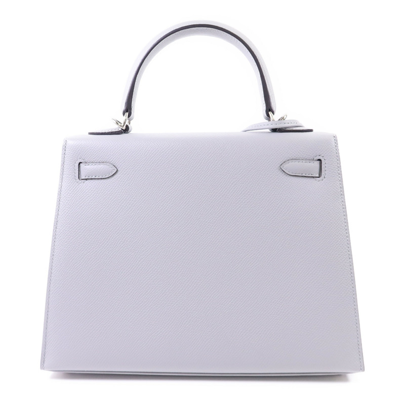 HERMES Epsom皮革Kelly 25銀扣手挽肩背兩用袋Bleu Glacier-1
