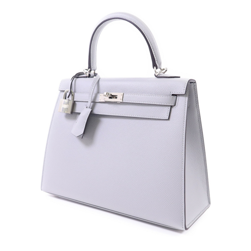 HERMES Epsom皮革Kelly 25銀扣手挽肩背兩用袋Bleu Glacier-2