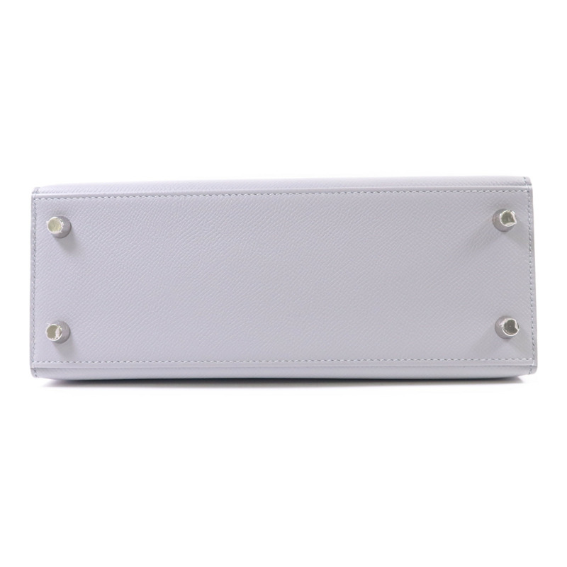 HERMES Epsom皮革Kelly 25銀扣手挽肩背兩用袋Bleu Glacier-3