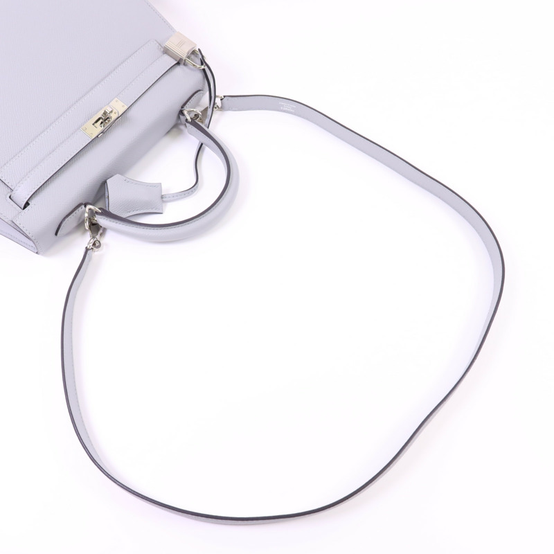 HERMES Epsom皮革Kelly 25銀扣手挽肩背兩用袋Bleu Glacier-4