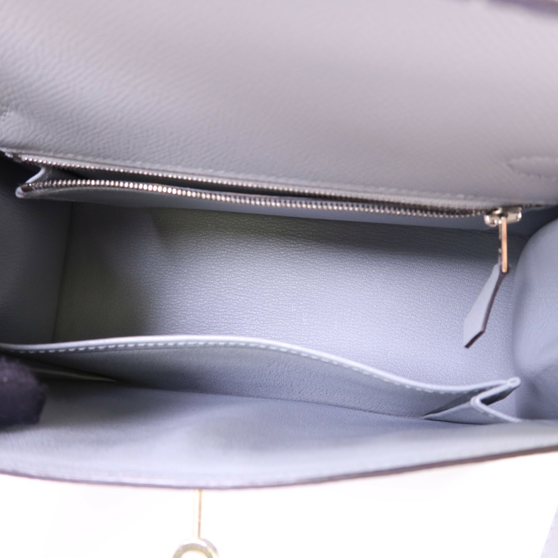 HERMES Epsom皮革Kelly 25銀扣手挽肩背兩用袋Bleu Glacier-5