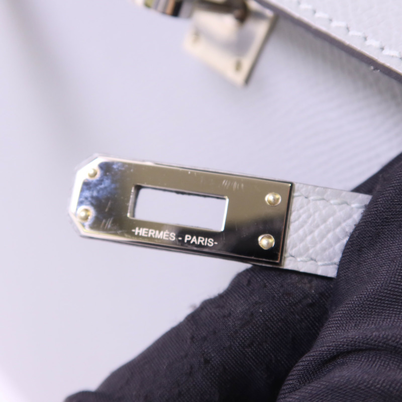 HERMES Epsom皮革Kelly 25銀扣手挽肩背兩用袋Bleu Glacier-8