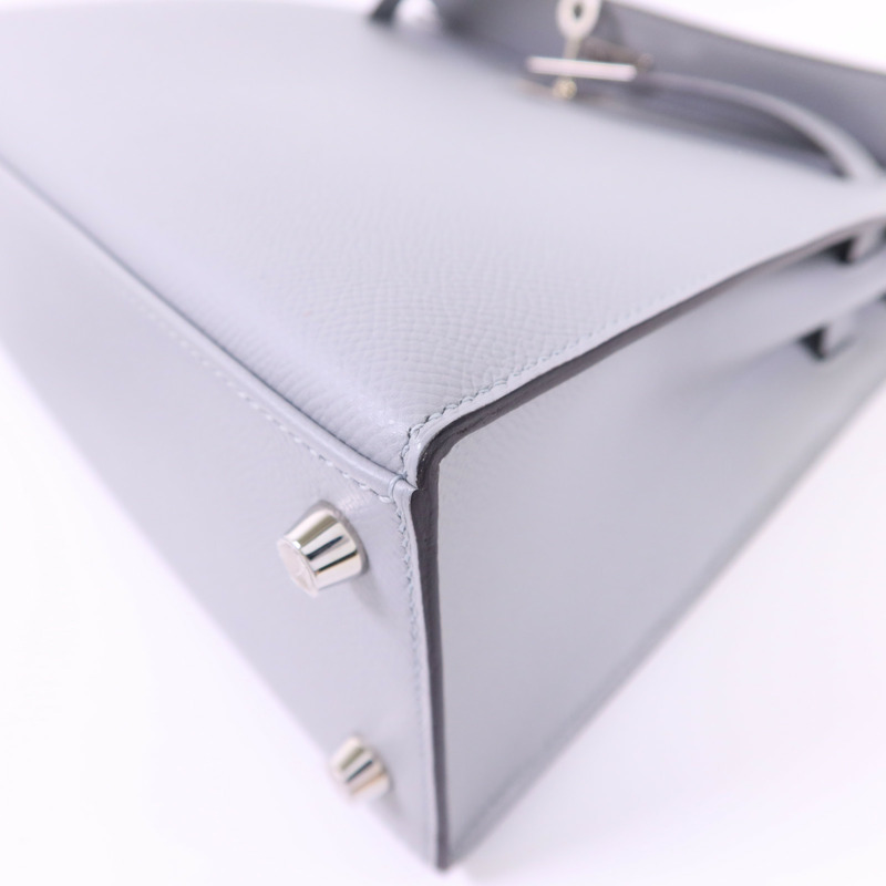 HERMES Epsom皮革Kelly 25銀扣手挽肩背兩用袋Bleu Glacier-13