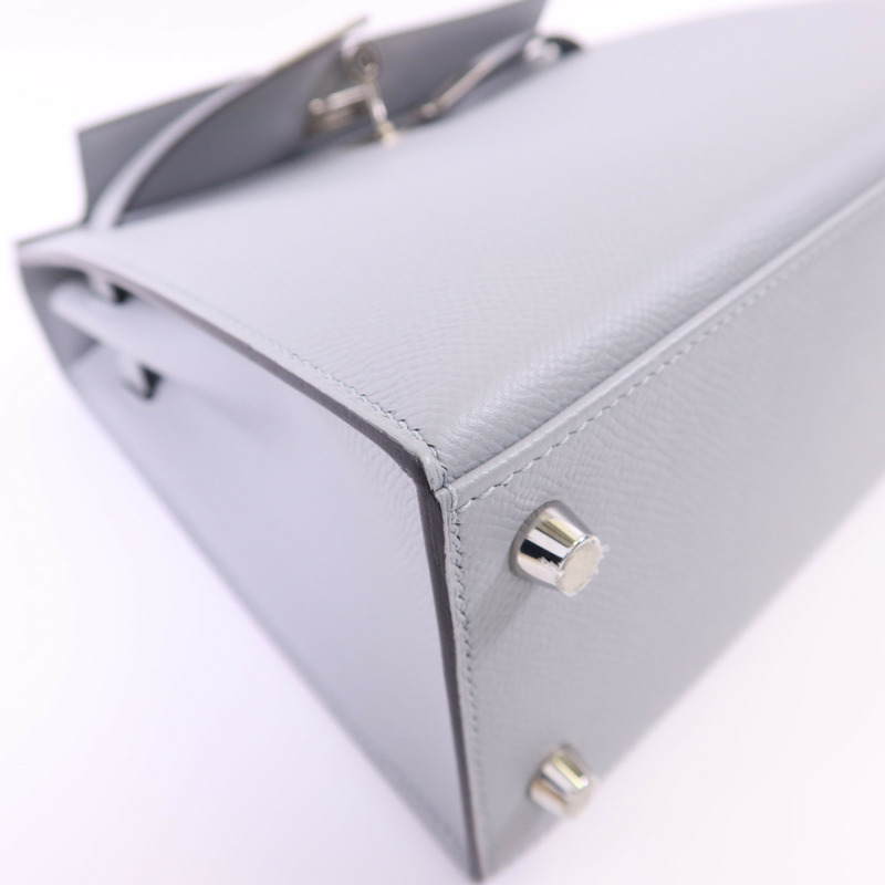 HERMES Epsom皮革Kelly 25銀扣手挽肩背兩用袋Bleu Glacier-14