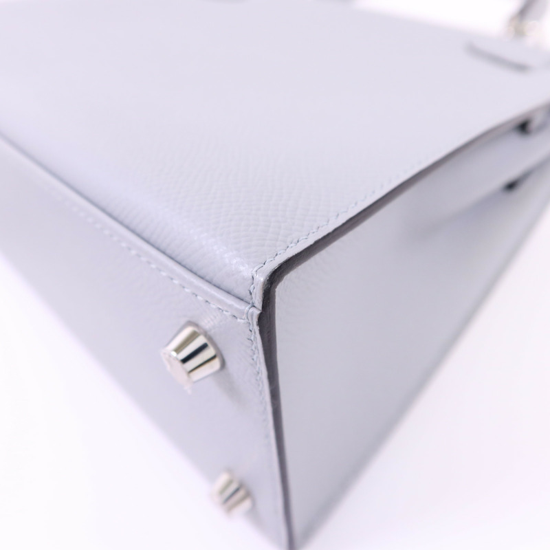 HERMES Epsom皮革Kelly 25銀扣手挽肩背兩用袋Bleu Glacier-15