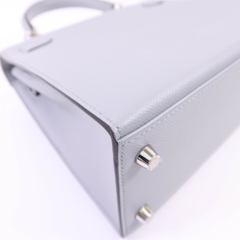 HERMES Epsom皮革Kelly 25銀扣手挽肩背兩用袋Bleu Glacier-16