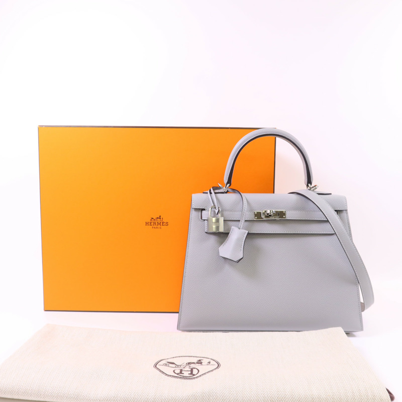 HERMES Epsom皮革Kelly 25銀扣手挽肩背兩用袋Bleu Glacier-17