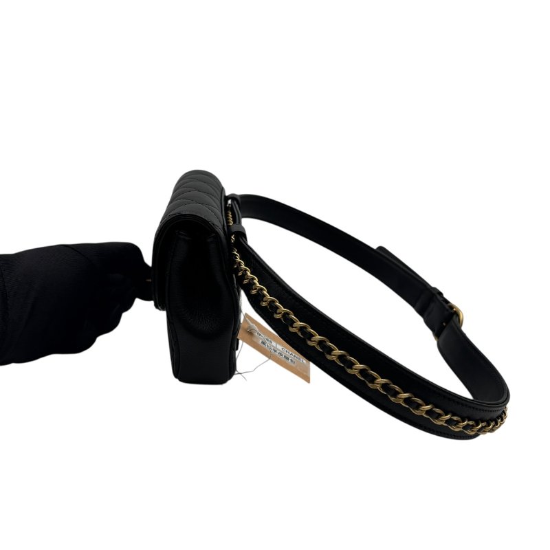 【美收精品】CHANEL 黑色羊皮腰包 B-985【隔月月中將轉賣至日本 上架期限30天】-3