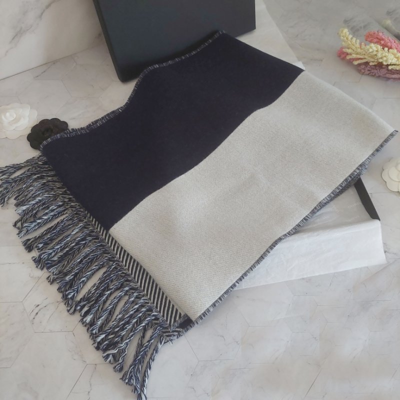 CHANEL 24K黑白拚色圍巾~全新品僅拍照-20