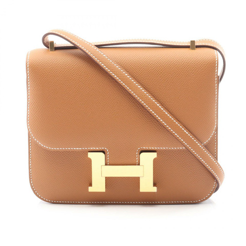 愛馬仕 Constance 3 迷你金色肩背包，Epsom 皮革，棕色，二手，女士，金色五金配件
