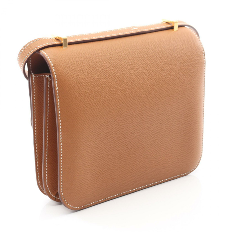 愛馬仕 Constance 3 迷你金色肩背包，Epsom 皮革，棕色，二手，女士，金色五金配件-1