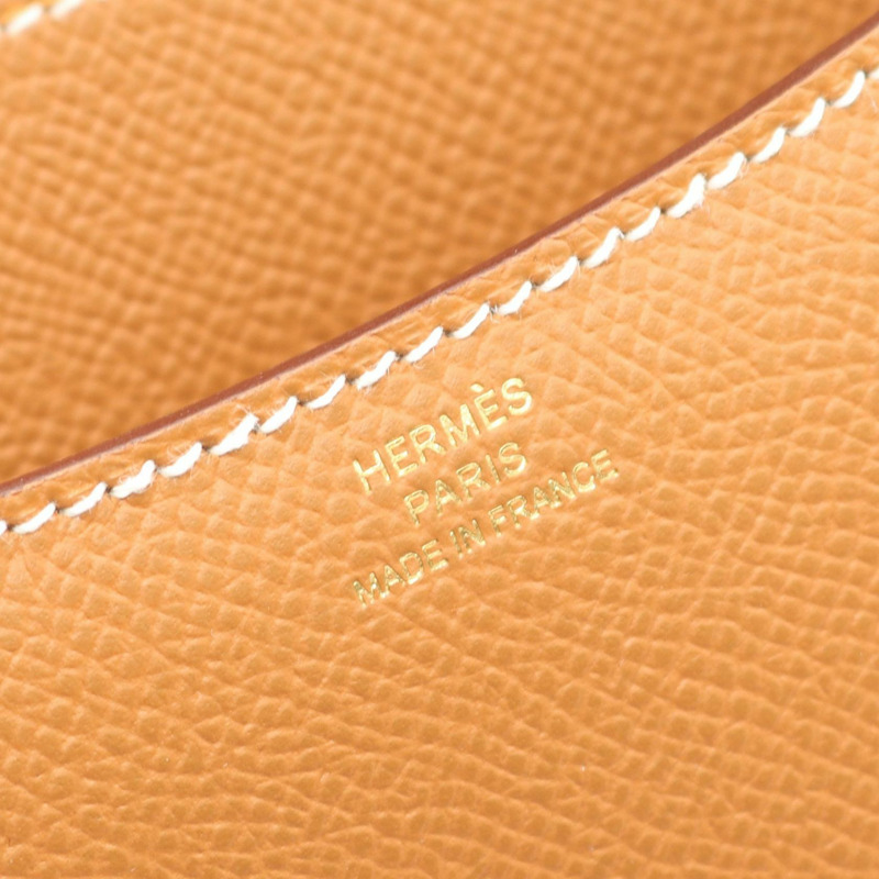 愛馬仕 Constance 3 迷你金色肩背包，Epsom 皮革，棕色，二手，女士，金色五金配件-3