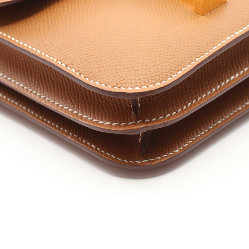 愛馬仕 Constance 3 迷你金色肩背包，Epsom 皮革，棕色，二手，女士，金色五金配件-5