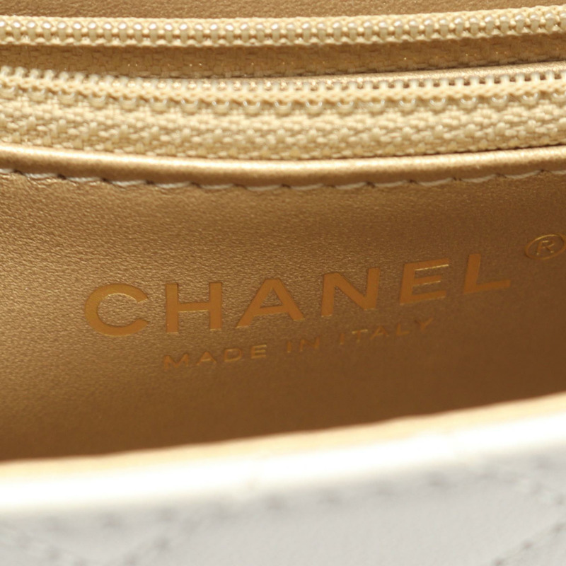 香奈兒 (CHANEL) 絎縫鏈條肩背斜背包,羊皮材質,白色,二手,金色五金,女士款-3