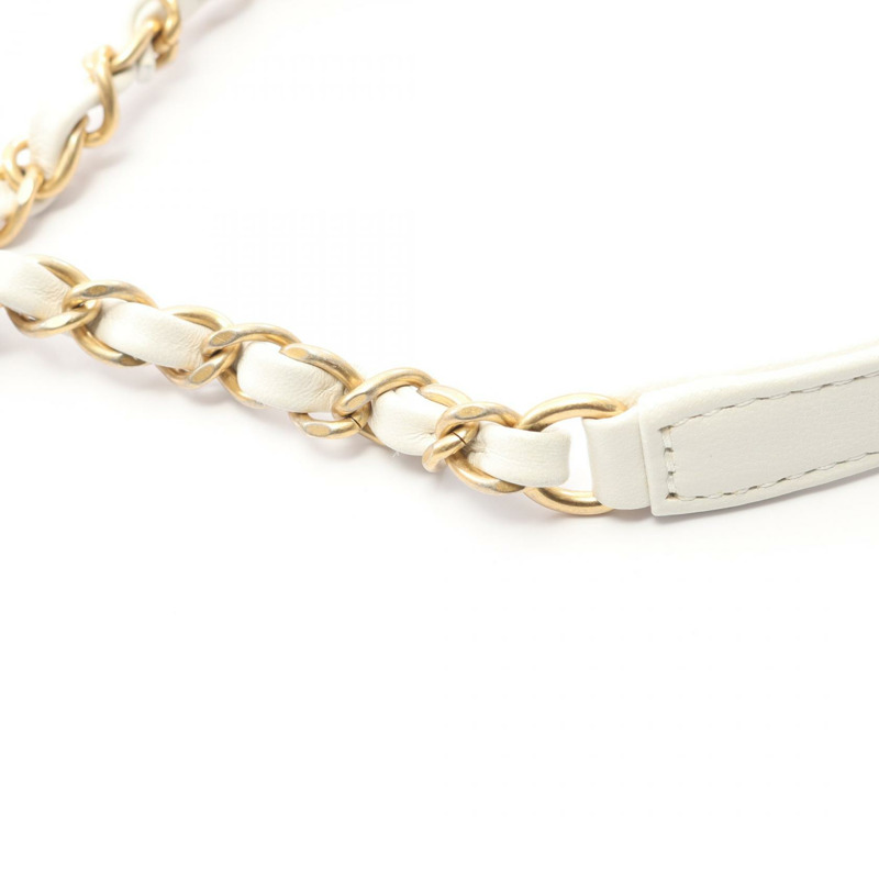 香奈兒 (CHANEL) 絎縫鏈條肩背斜背包,羊皮材質,白色,二手,金色五金,女士款-9