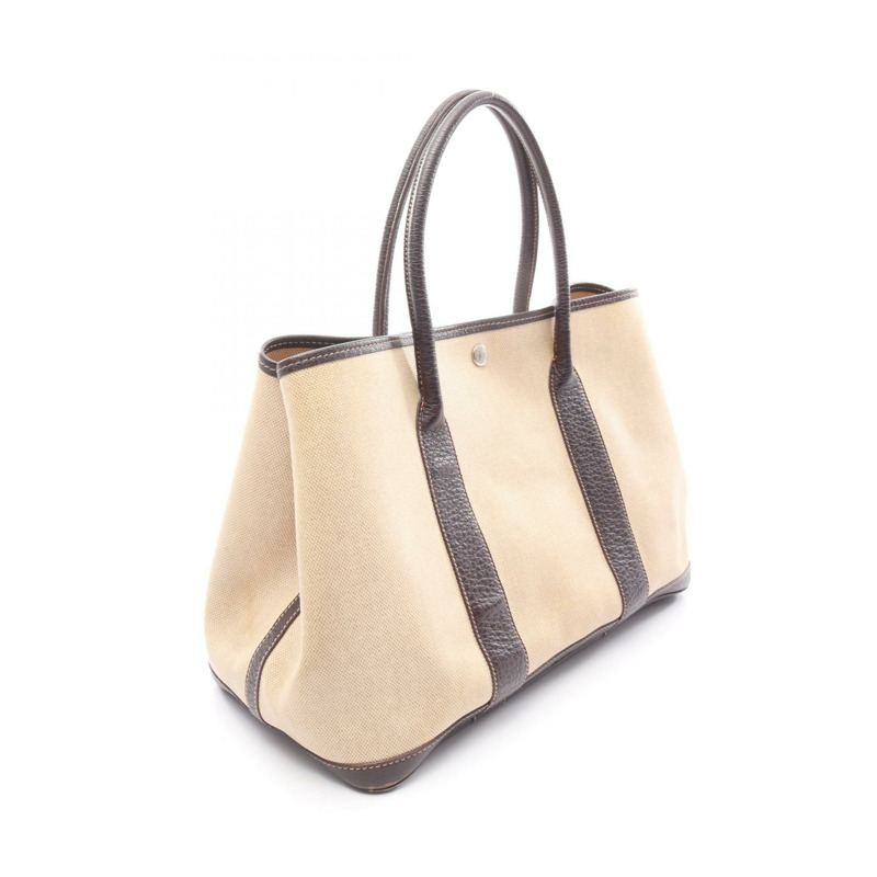 愛馬仕 Garden Party PM 手提包，帆布/水牛皮材質，米色/棕色，二手-1