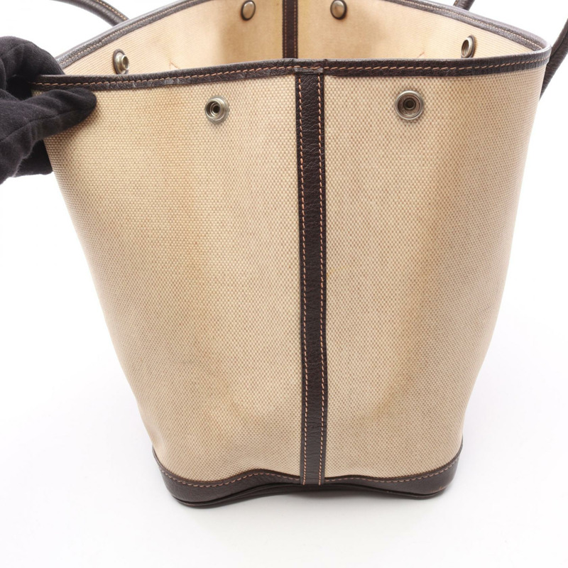 愛馬仕 Garden Party PM 手提包，帆布/水牛皮材質，米色/棕色，二手-8
