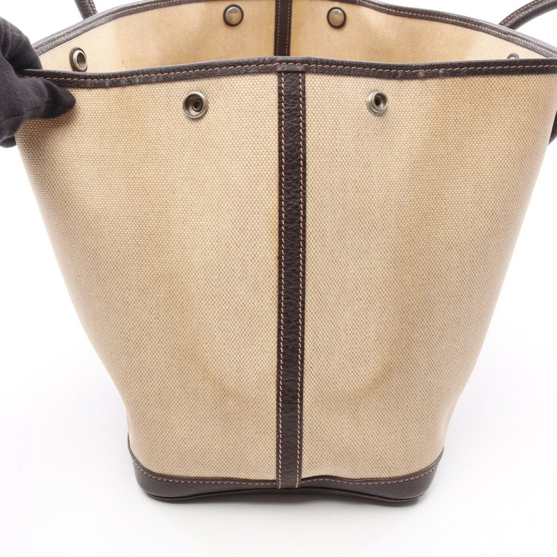 愛馬仕 Garden Party PM 手提包，帆布/水牛皮材質，米色/棕色，二手-9