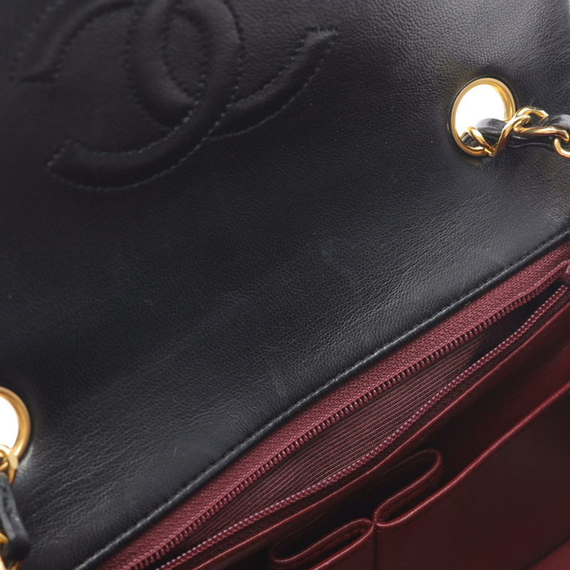 香奈兒迷你Matelasse 20鏈條斜挎包,羊皮材質,黑色,二手,金色五金-9