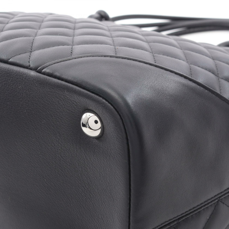 香奈兒 Cambon 系列大手提單肩包,黑色/白色皮革,二手,帶五金配件-5