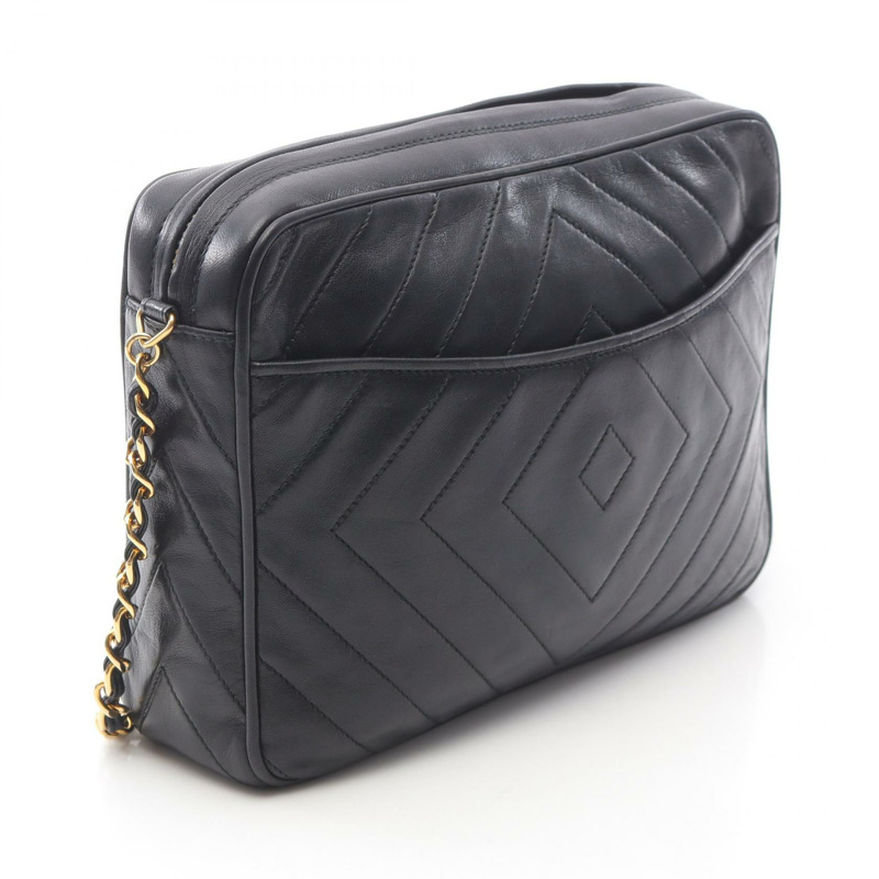 香奈兒 COCO 標誌菱形縫線鏈斜背包單肩包,羊皮,黑色,金色五金-1