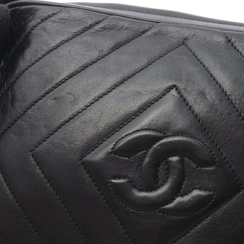 香奈兒 COCO 標誌菱形縫線鏈斜背包單肩包,羊皮,黑色,金色五金-6