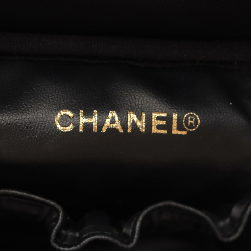 香奈兒 COCO 標誌化妝包,小牛皮,黑色,二手,女士,金色五金-3