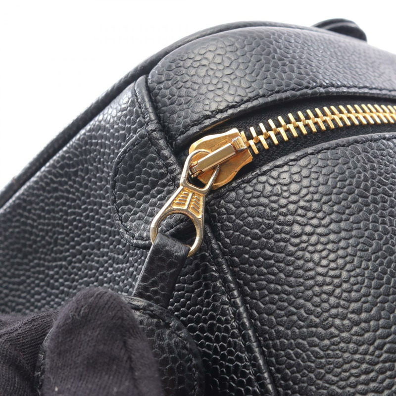 香奈兒 COCO 標誌化妝包,小牛皮,黑色,二手,女士,金色五金-6