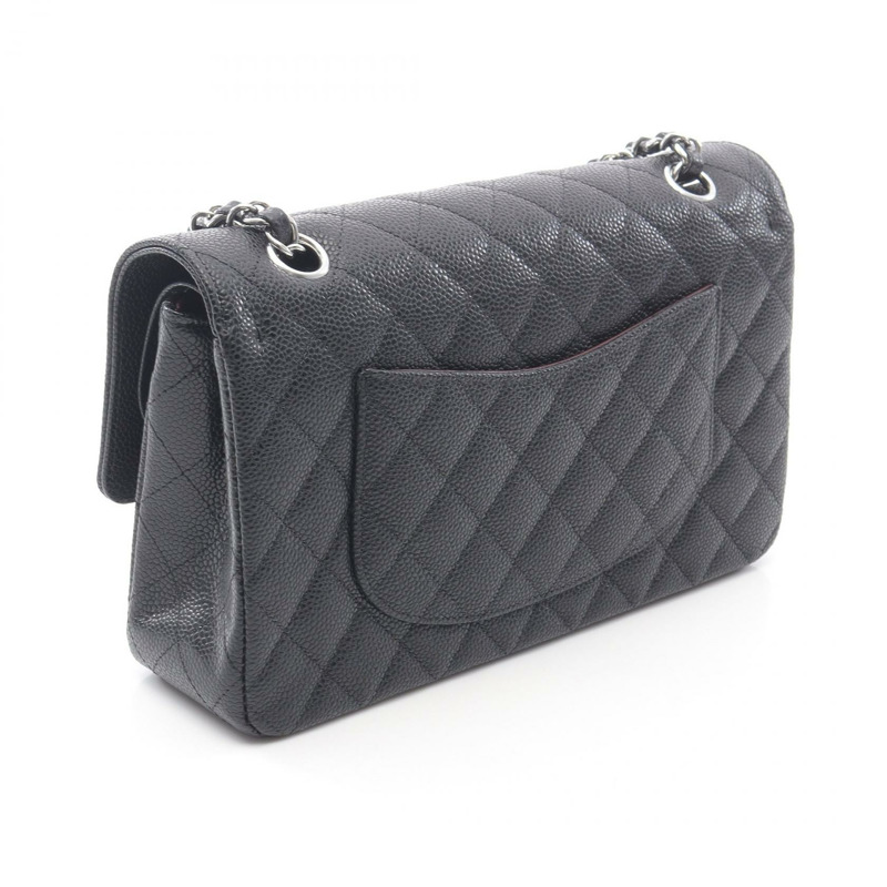 香奈兒 (CHANEL) Matelasse W 翻蓋鏈條肩背包,小牛皮,黑色,二手,帶五金配件-1
