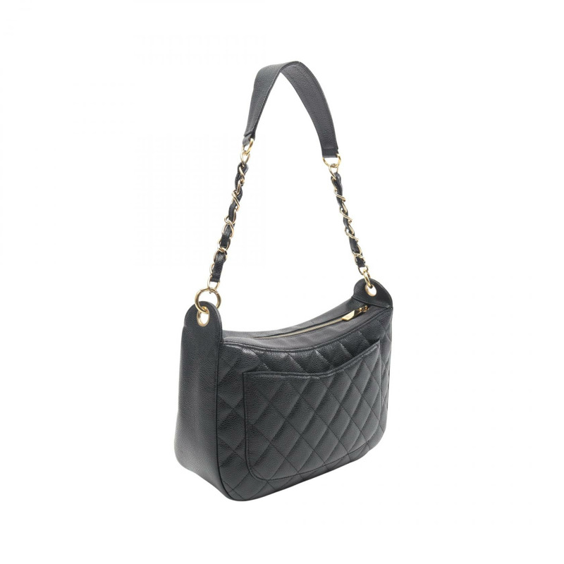 香奈兒 (CHANEL) 菱格紋鏈條肩背包,黑色粒面小牛皮,二手女款,金色五金-1