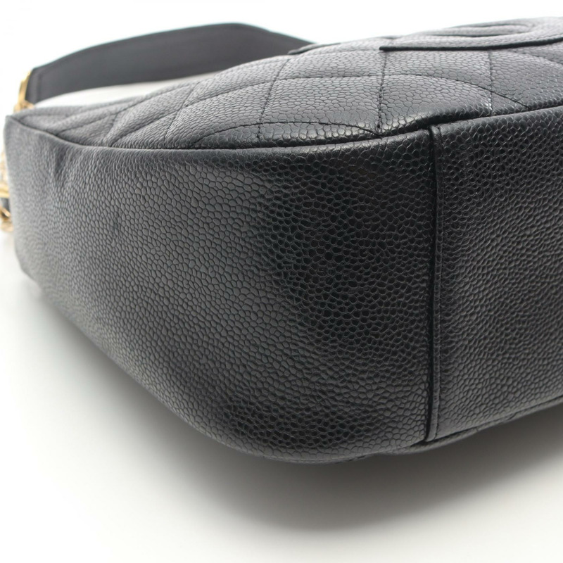 香奈兒 (CHANEL) 菱格紋鏈條肩背包,黑色粒面小牛皮,二手女款,金色五金-8