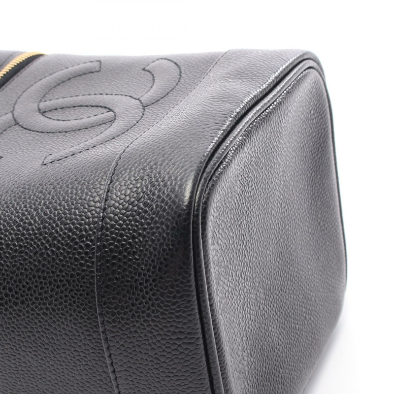 香奈兒 COCO 標誌化妝包,粒面小牛皮,黑色,二手,女士,金色五金 CC-6