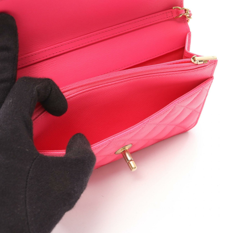 香奈兒 (CHANEL) 絎縫鏈條單背包 AP3694 粒面小牛皮 粉紅色 二手 金色五金 CC-3