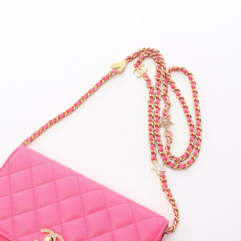 香奈兒 (CHANEL) 絎縫鏈條單背包 AP3694 粒面小牛皮 粉紅色 二手 金色五金 CC-6