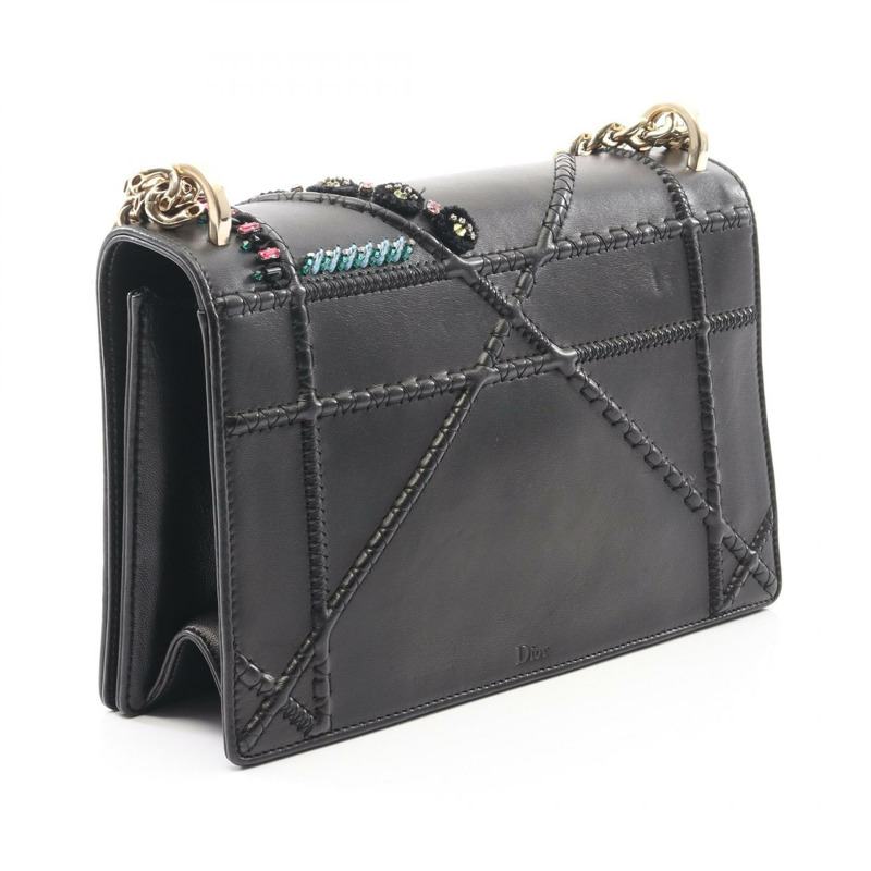 Christian Dior DIORAMA 鏈條肩背包,黑色多色皮革,二手女款-1