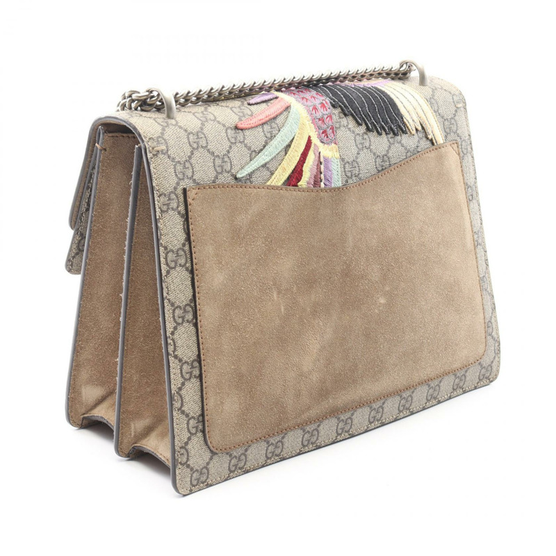 GUCCI Dionysus GG Supreme 鏈條肩背包 403348 帆布麂皮米色 二手-1