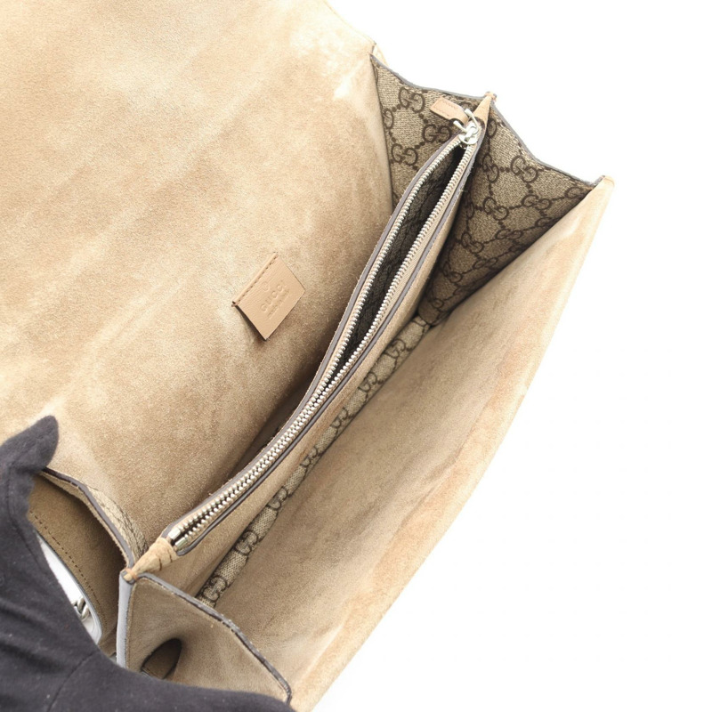 GUCCI Dionysus GG Supreme 鏈條肩背包 403348 帆布麂皮米色 二手-2