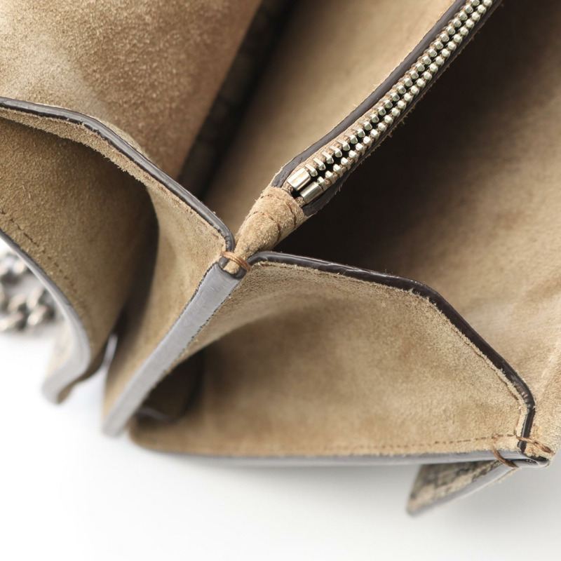 GUCCI Dionysus GG Supreme 鏈條肩背包 403348 帆布麂皮米色 二手-4