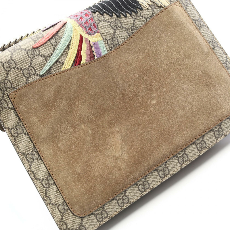 GUCCI Dionysus GG Supreme 鏈條肩背包 403348 帆布麂皮米色 二手-6