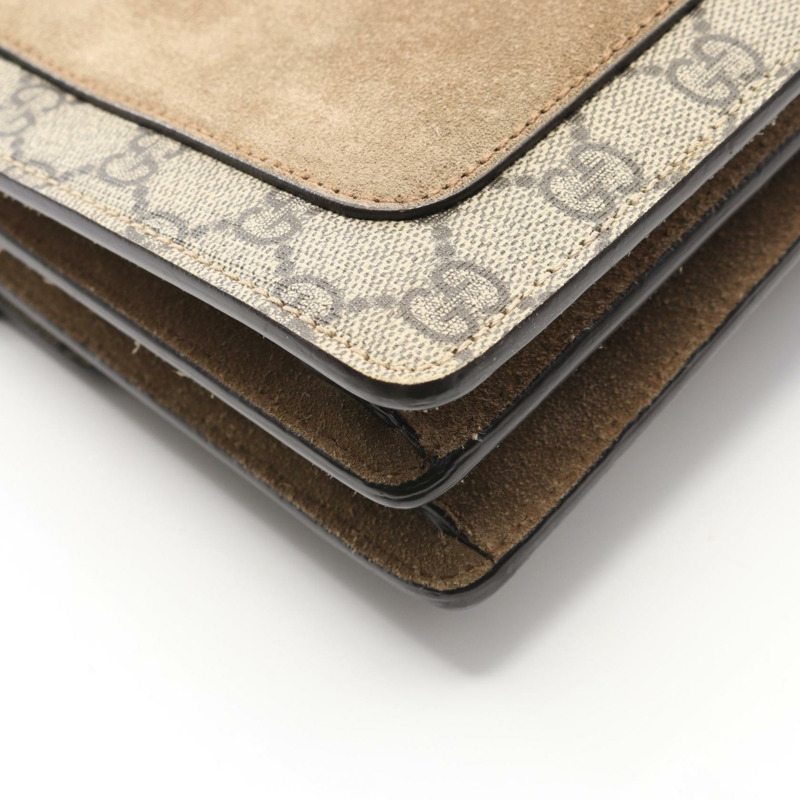 GUCCI Dionysus GG Supreme 鏈條肩背包 403348 帆布麂皮米色 二手-7